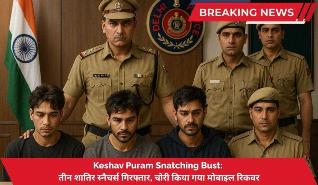 Keshav Puram snatching bust — Delhi Police recover snatched mobile phone and arrest three snatchers.