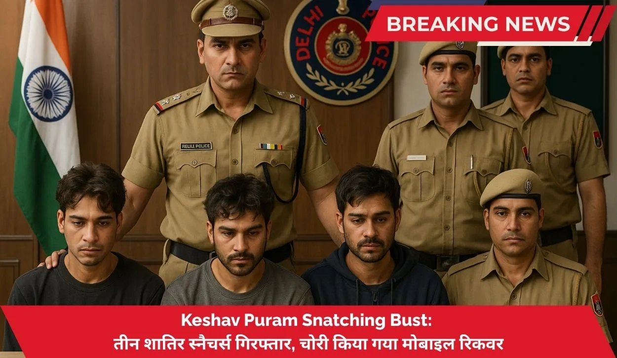 Keshav Puram snatching bust — Delhi Police recover snatched mobile phone and arrest three snatchers.