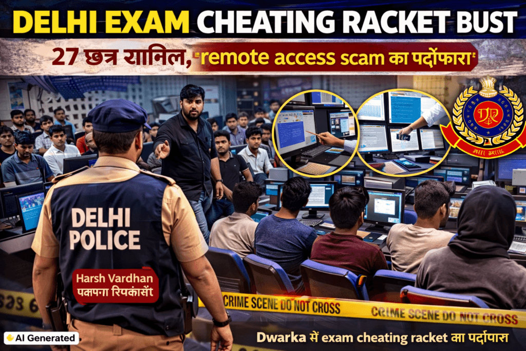 Delhi Exam Cheating Racket Bust police investigation scene