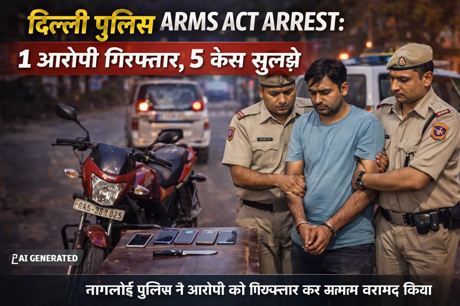 Delhi Police Arms Act Arrest accused with seized items