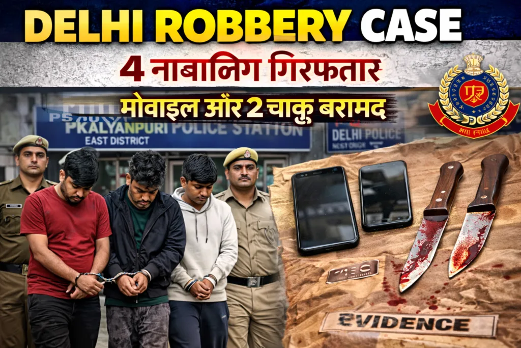 Delhi Robbery Case: 4 आरोपी गिरफ्तार, मोबाइल और 2 चाकू बरामद