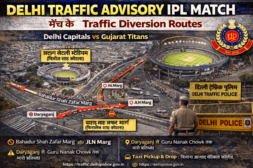 Delhi Traffic Advisory IPL Match diversion routes map